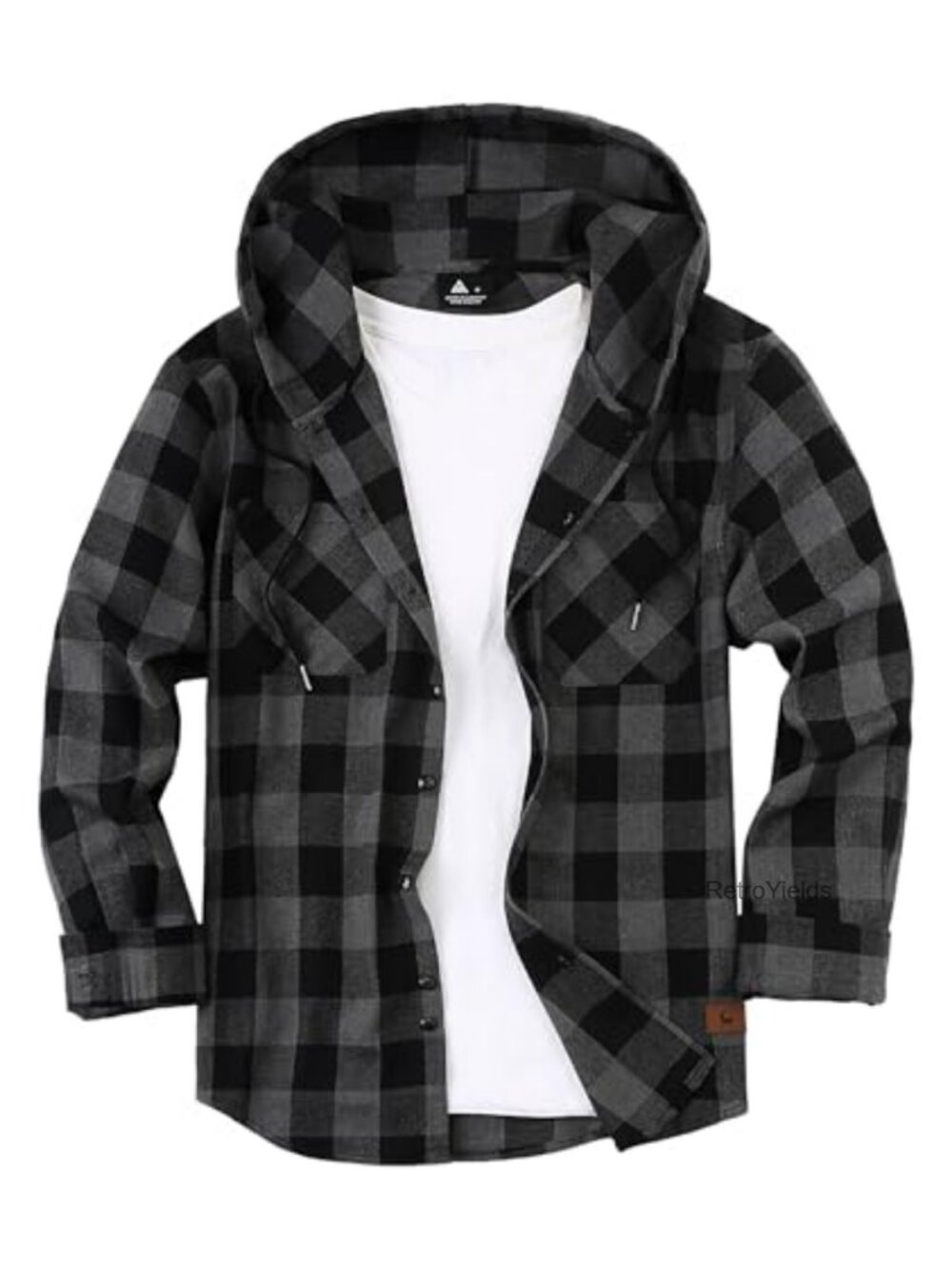 Men's Flannel Button Down Shirt with Hood and Pockets